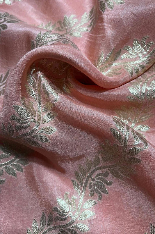 Pink Banarasi Silk Fabric ( 1 Mtr ) - Luxurion World