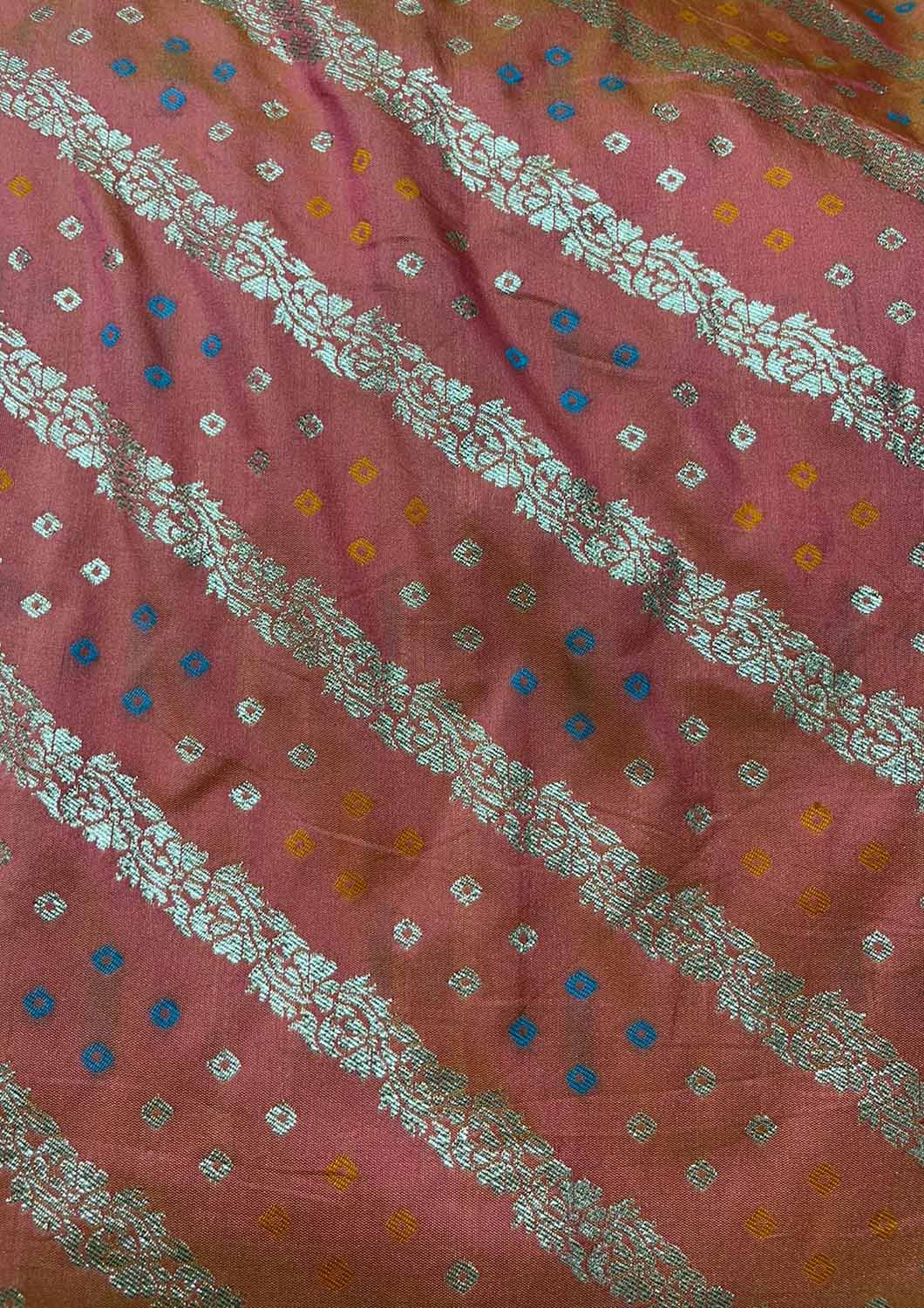 Orange And Pink Shot color Banarasi Silk Fabric ( 1 Mtr ) - Luxurion World