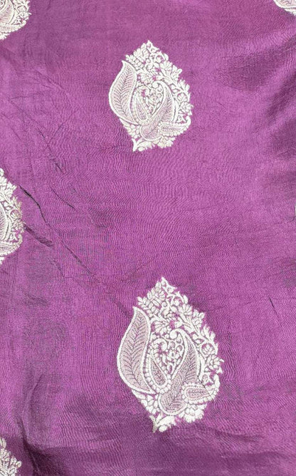 Purple Banarasi Silk Zari Fabric ( 1 Mtr ) - Luxurion World