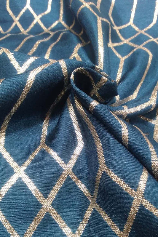 Blue Banarasi Dola Silk Fabric ( 1 Mtr ) - Luxurion World