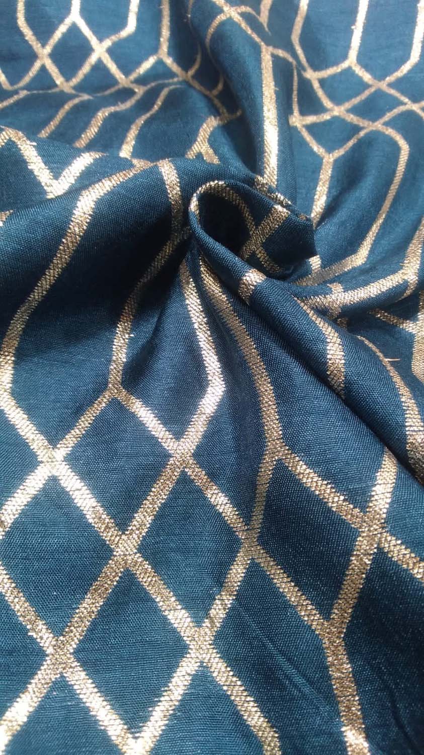 Blue Banarasi Dola Silk Fabric ( 1 Mtr ) - Luxurion World
