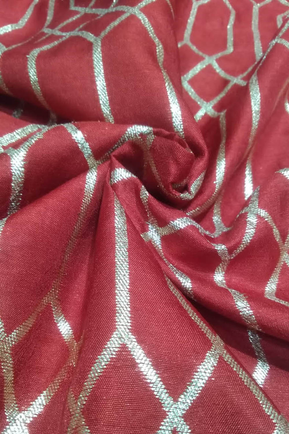 Red Banarasi Dola Silk Fabric ( 1 Mtr )