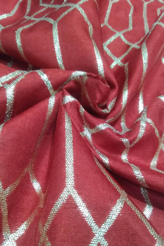 Red Banarasi Dola Silk Fabric ( 1 Mtr ) - Luxurion World