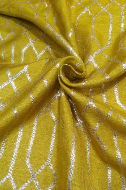 Yellow Banarasi Dola Silk Fabric ( 1 Mtr ) - Luxurion World