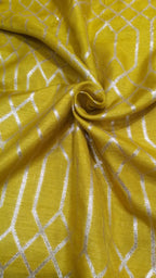 Yellow Banarasi Dola Silk Fabric ( 1 Mtr ) - Luxurion World