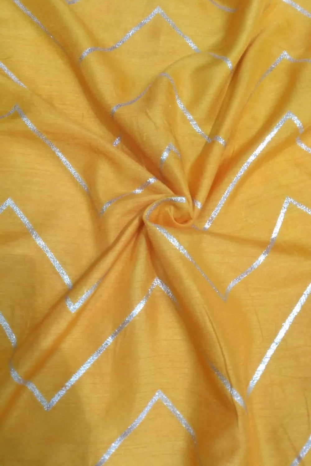 Yellow Banarasi Dola Silk Fabric ( 1 Mtr ) - Luxurion World