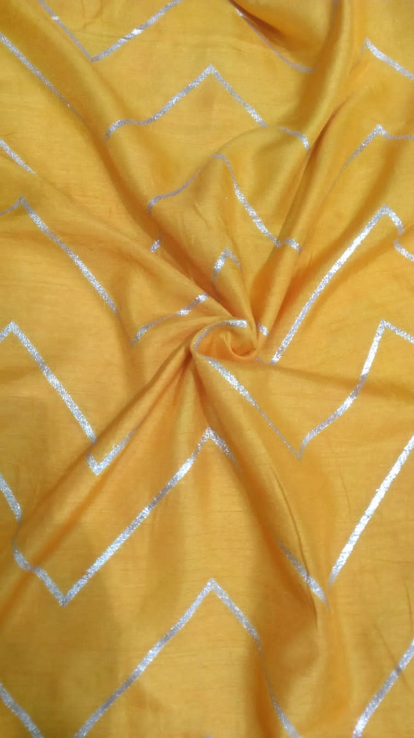 Yellow Banarasi Dola Silk Fabric ( 1 Mtr ) - Luxurion World