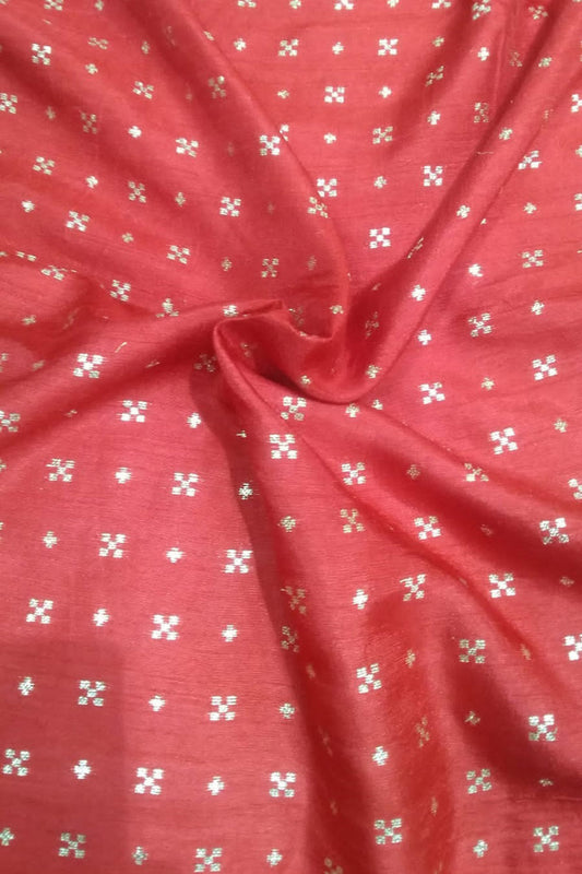 Red Banarasi Dola Silk Fabric ( 1 Mtr ) - Luxurion World