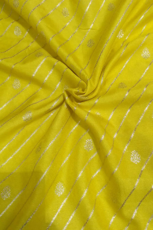 Yellow Banarasi Dola Silk Fabric ( 1 Mtr ) - Luxurion World