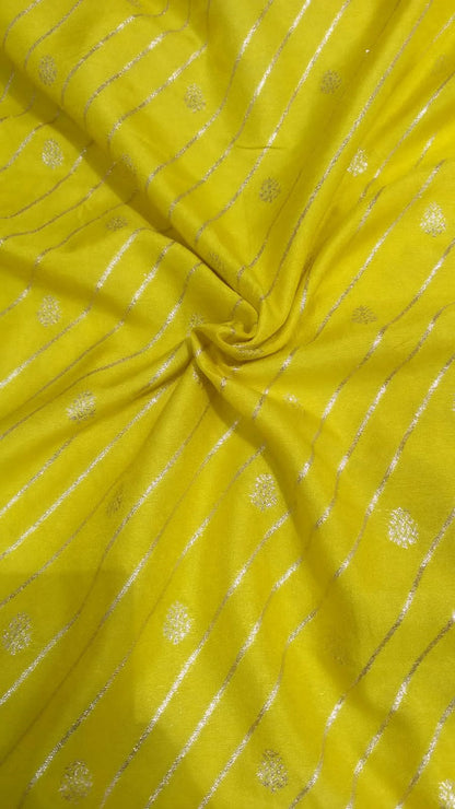 Yellow Banarasi Dola Silk Fabric ( 1 Mtr )