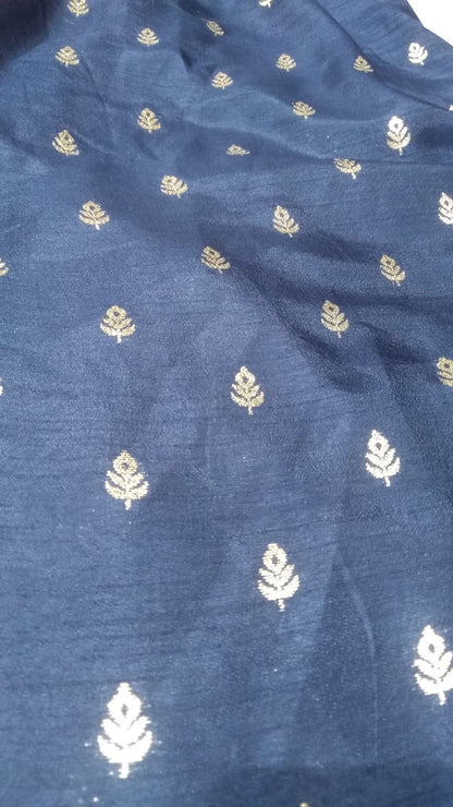 Blue Banarasi Dola Silk Fabric ( 1 Mtr ) - Luxurion World