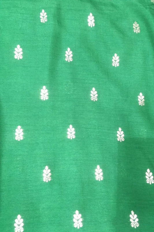 Green Banarasi Dola Silk Fabric ( 1 Mtr ) - Luxurion World
