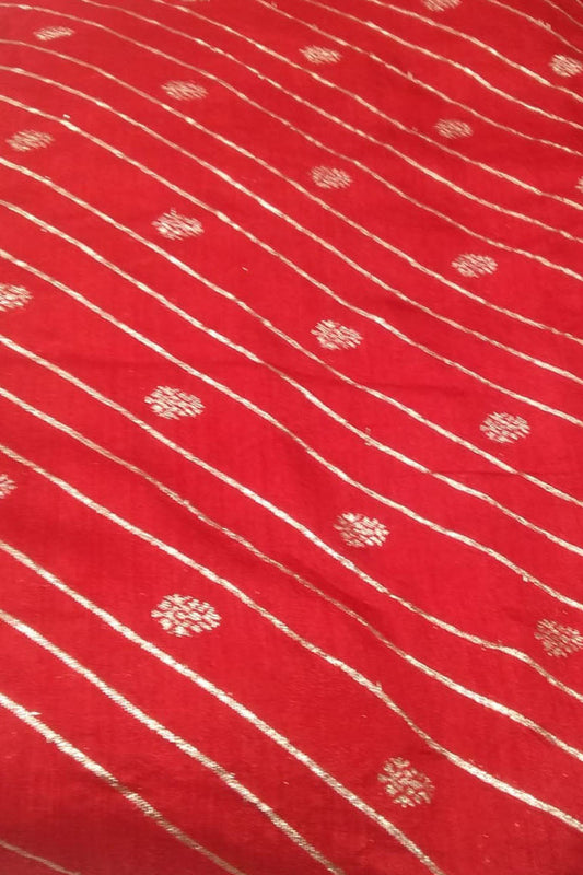 Red Banarasi Dola Silk Fabric ( 1 Mtr ) - Luxurion World
