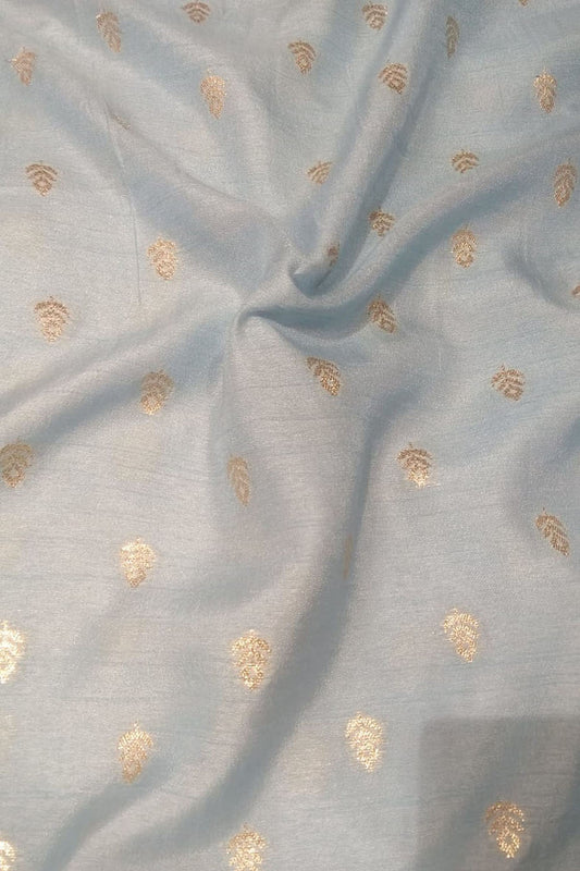 Blue Banarasi Dola Silk Fabric ( 1 Mtr ) - Luxurion World