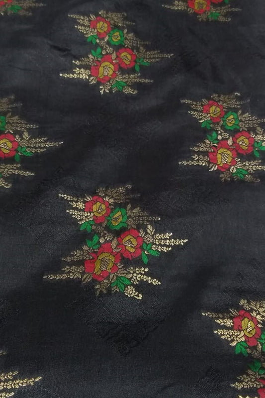 Black Banarasi Meenakari Dola Silk Fabric ( 1 Mtr ) - Luxurion World