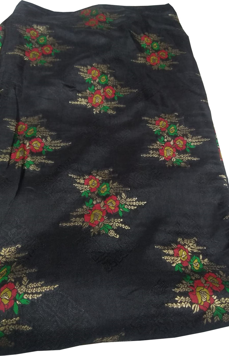 Black Banarasi Meenakari Dola Silk Fabric ( 1 Mtr ) - Luxurion World