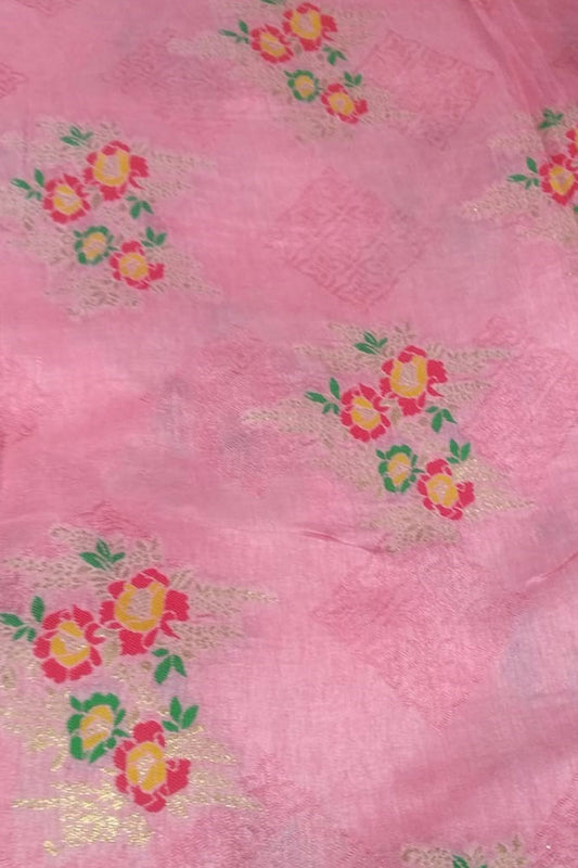 Pink Banarasi Meenakari Dola Silk Fabric ( 1 Mtr ) - Luxurion World
