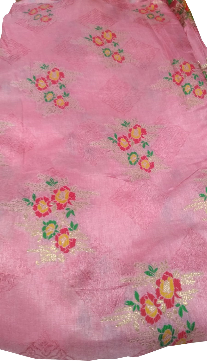 Pink Banarasi Meenakari Dola Silk Fabric ( 1 Mtr )