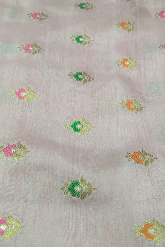 Pastel Banarasi Meenakari Dola Silk Fabric ( 1 Mtr ) - Luxurion World