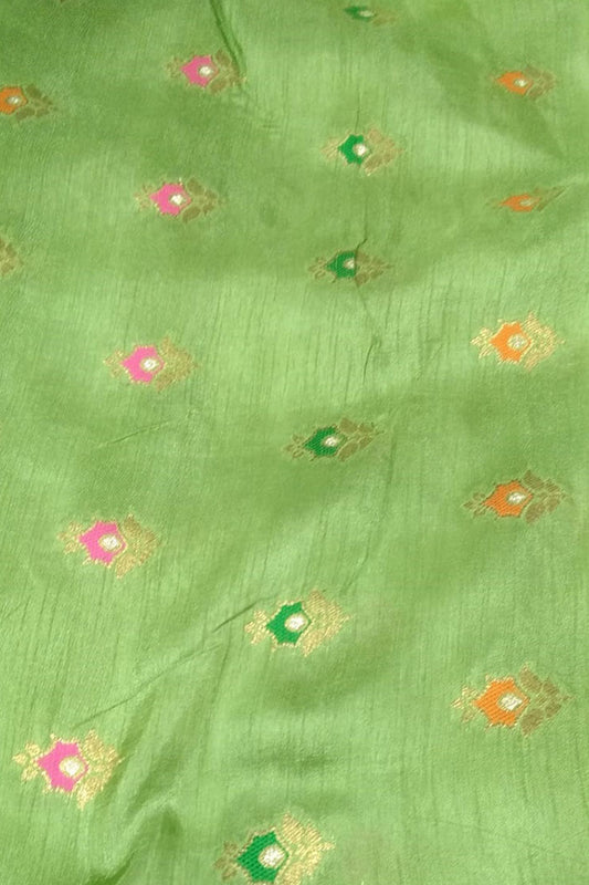 Green Banarasi Meenakari Dola Silk Fabric ( 1 Mtr ) - Luxurion World