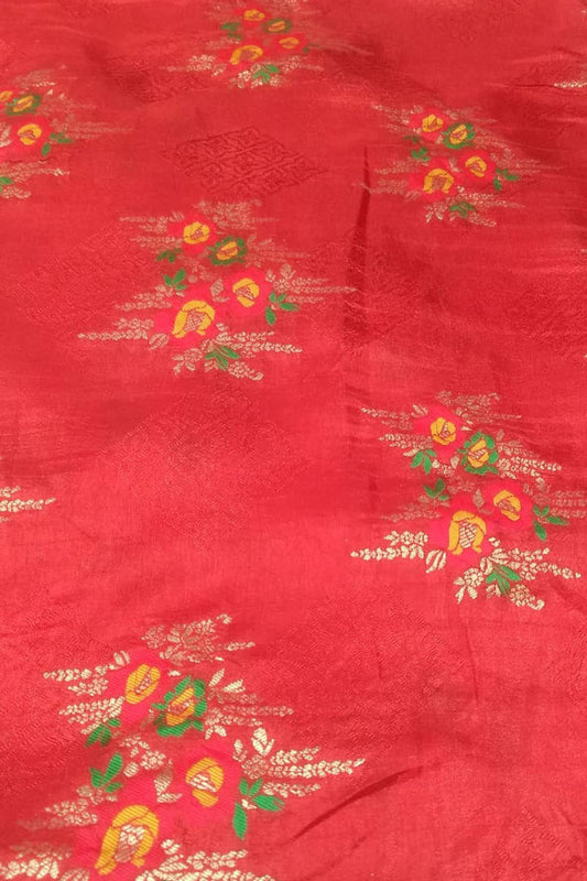Red Banarasi Meenakari Dola Silk Fabric ( 1 Mtr ) - Luxurion World