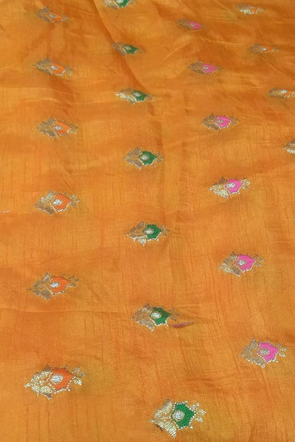 Orange Banarasi Meenakari Dola Silk Fabric ( 1 Mtr ) - Luxurion World