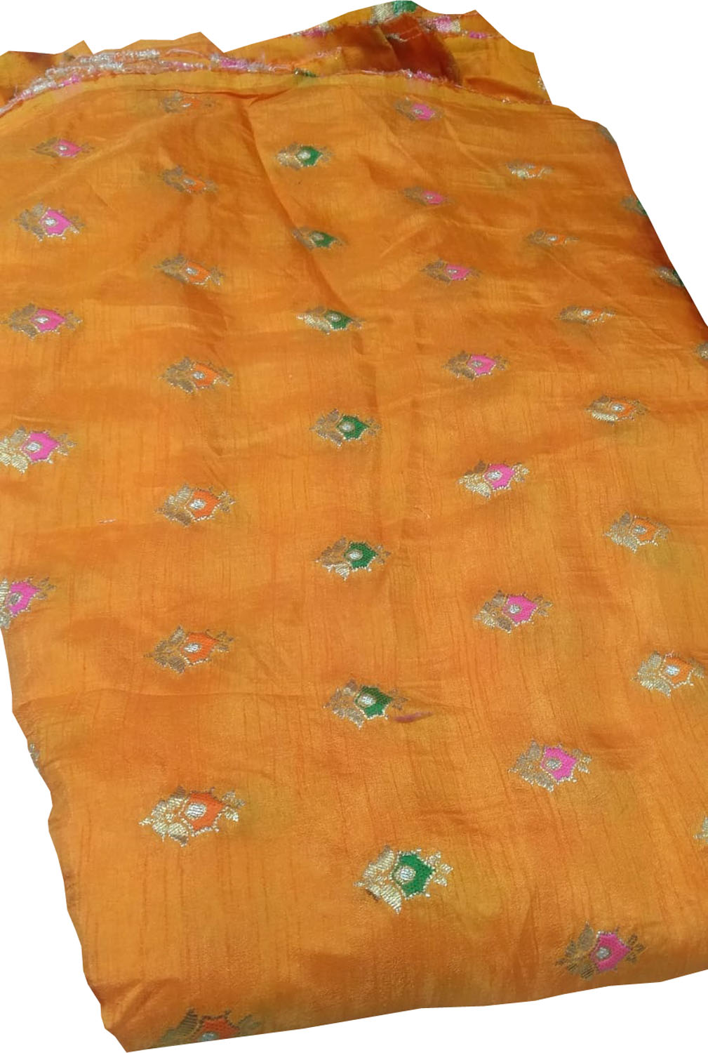 Orange Banarasi Meenakari Dola Silk Fabric ( 1 Mtr )