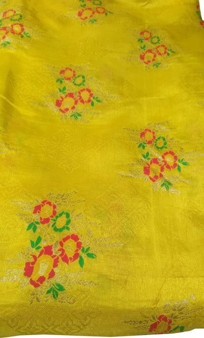 Yellow Banarasi Meenakari Dola Silk Fabric ( 1 Mtr ) - Luxurion World
