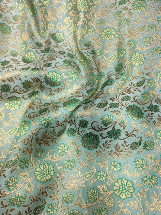 Green Banarasi Silk Zari Work Fabric ( 1 Mtr )