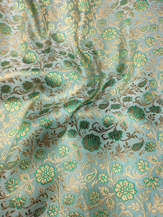 Green Banarasi Silk Zari Work Fabric ( 1 Mtr ) - Luxurion World