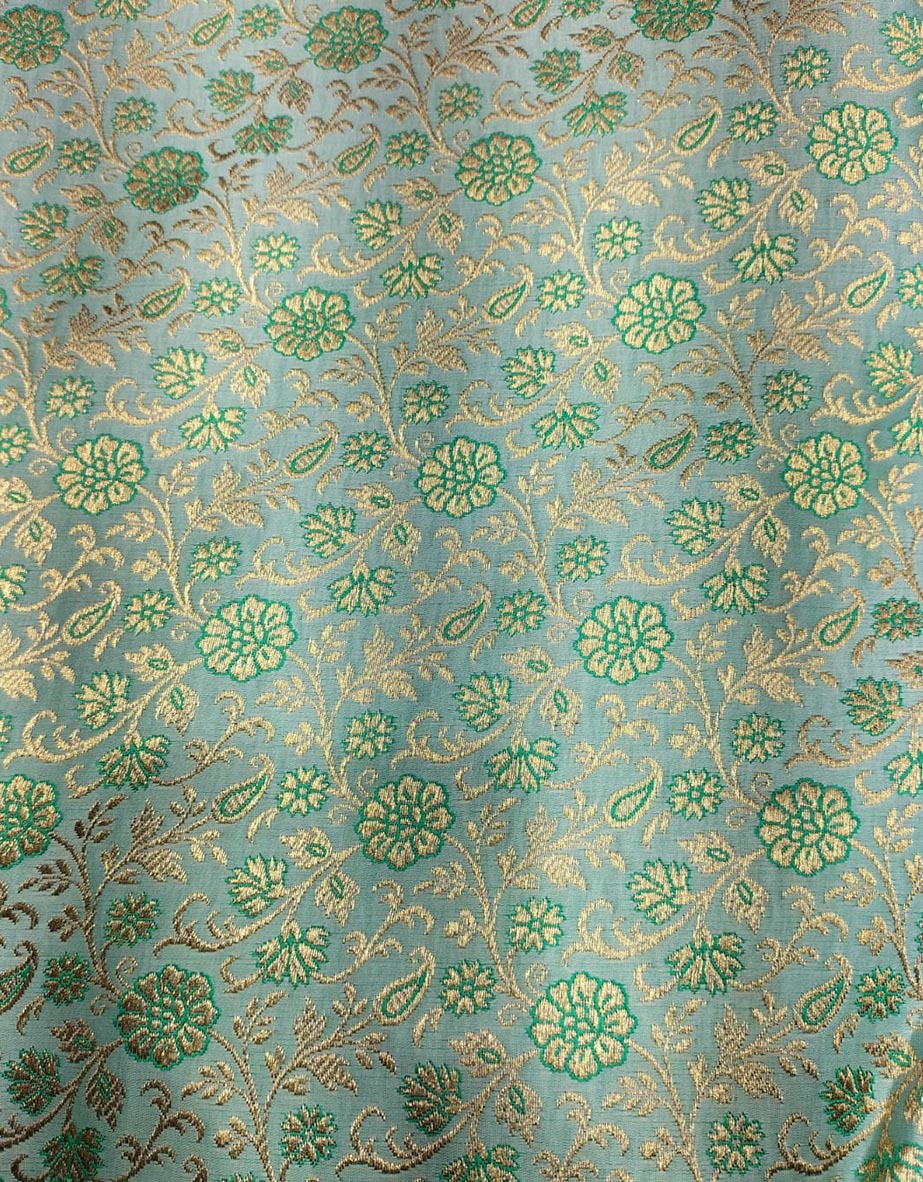 Green Banarasi Silk Zari Work Fabric ( 1 Mtr ) - Luxurion World