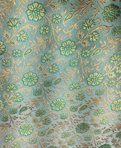 Green Banarasi Silk Zari Work Fabric ( 1 Mtr ) - Luxurion World