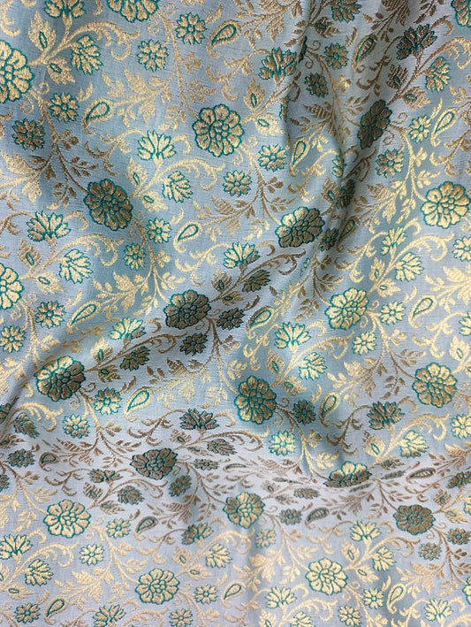 Blue Banarasi Silk Zari Work Fabric ( 1 Mtr ) - Luxurion World