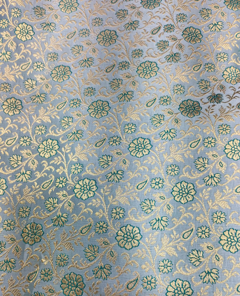 Blue Banarasi Silk Zari Work Fabric ( 1 Mtr )