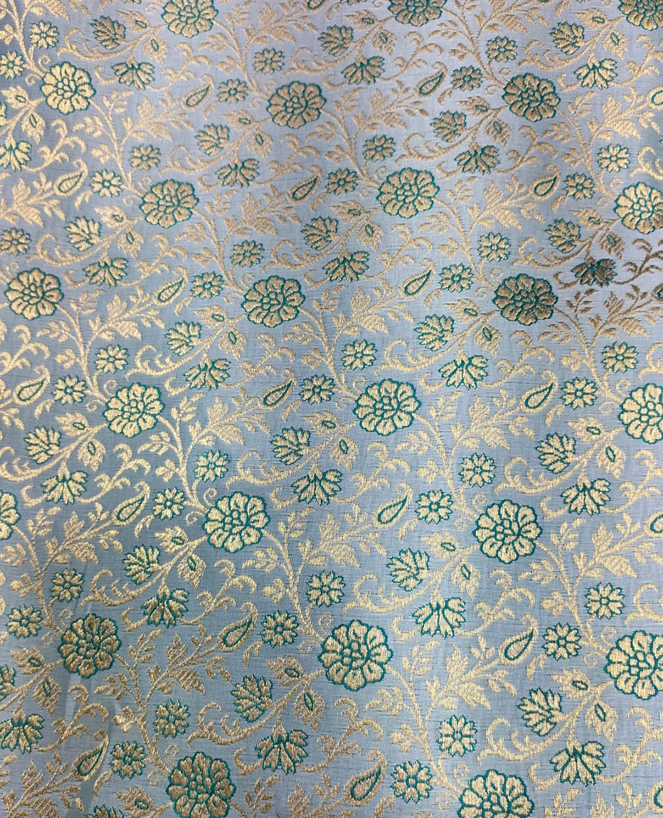 Blue Banarasi Silk Zari Work Fabric ( 1 Mtr ) - Luxurion World