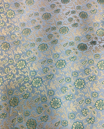 Blue Banarasi Silk Zari Work Fabric ( 1 Mtr ) - Luxurion World