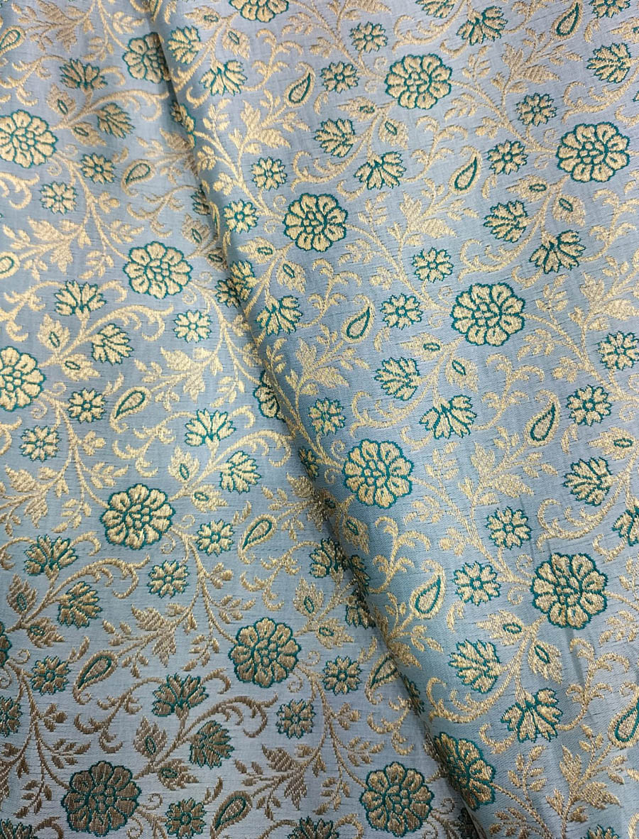 Blue Banarasi Silk Zari Work Fabric ( 1 Mtr ) - Luxurion World