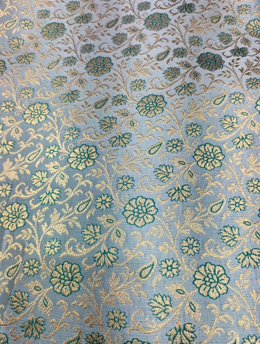 Blue Banarasi Silk Zari Work Fabric ( 1 Mtr ) - Luxurion World