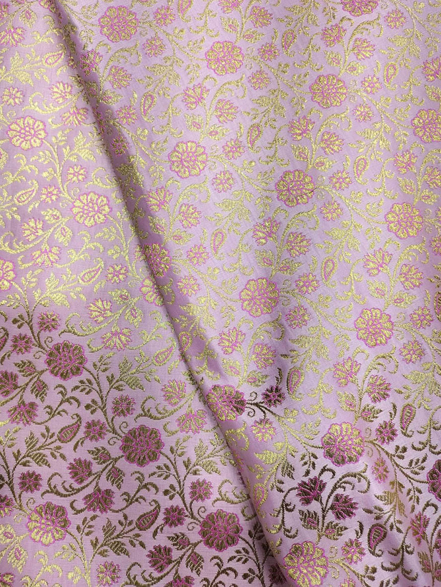 Pink Banarasi Silk Zari Work Fabric ( 1 Mtr ) - Luxurion World