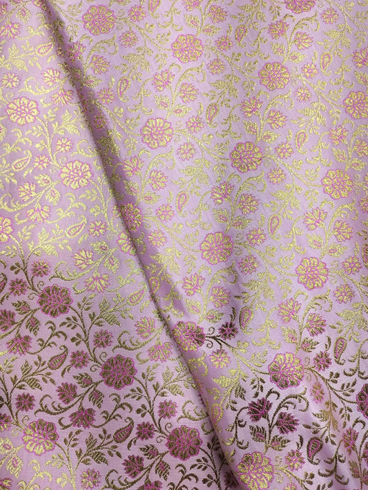 Pink Banarasi Silk Zari Work Fabric ( 1 Mtr ) - Luxurion World