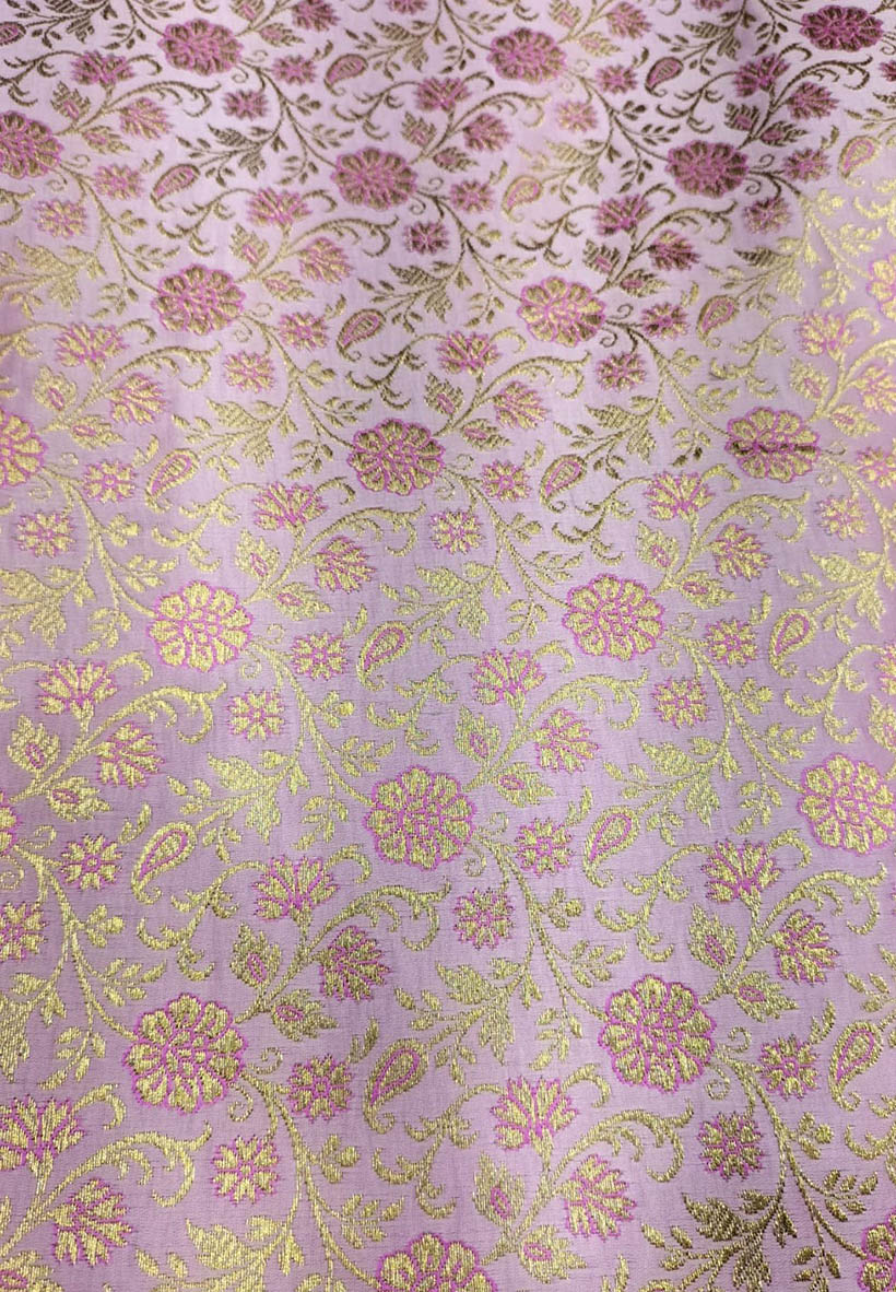 Pink Banarasi Silk Zari Work Fabric ( 1 Mtr ) - Luxurion World