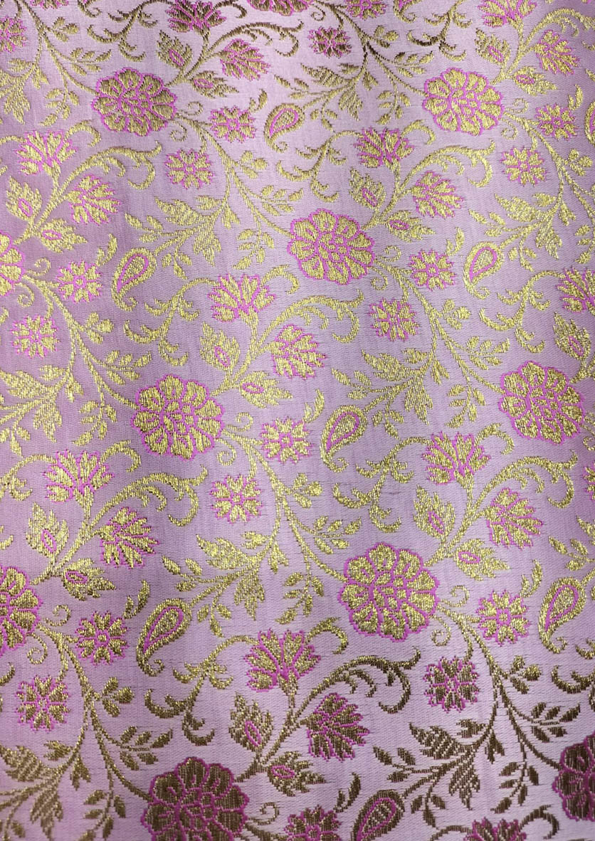 Pink Banarasi Silk Zari Work Fabric ( 1 Mtr ) - Luxurion World