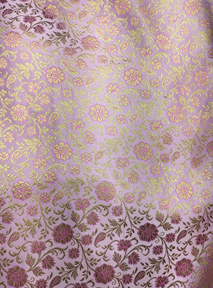 Pink Banarasi Silk Zari Work Fabric ( 1 Mtr ) - Luxurion World