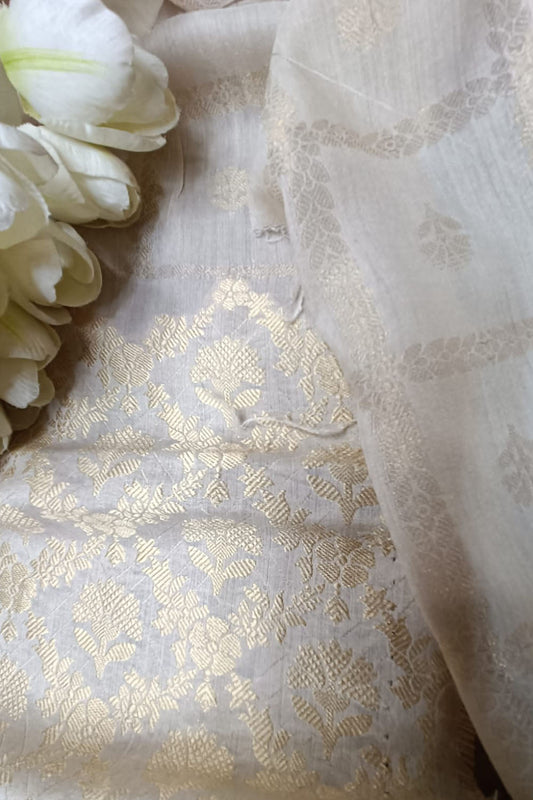 Luxurious Dyeable Banarasi Handloom Pure Moonga Silk Fabric - Luxurion World