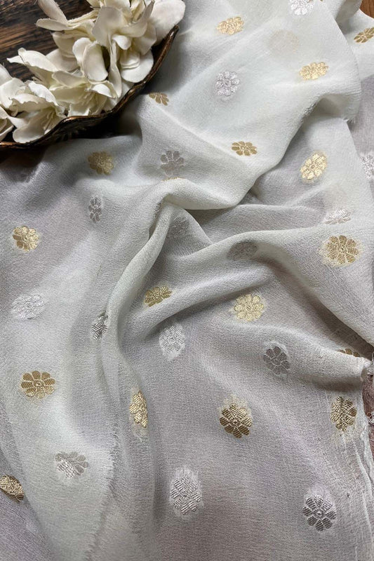 Dyeable Banarasi Handloom Pure Georgette Fabric ( 1 Mtr ) - Luxurion World