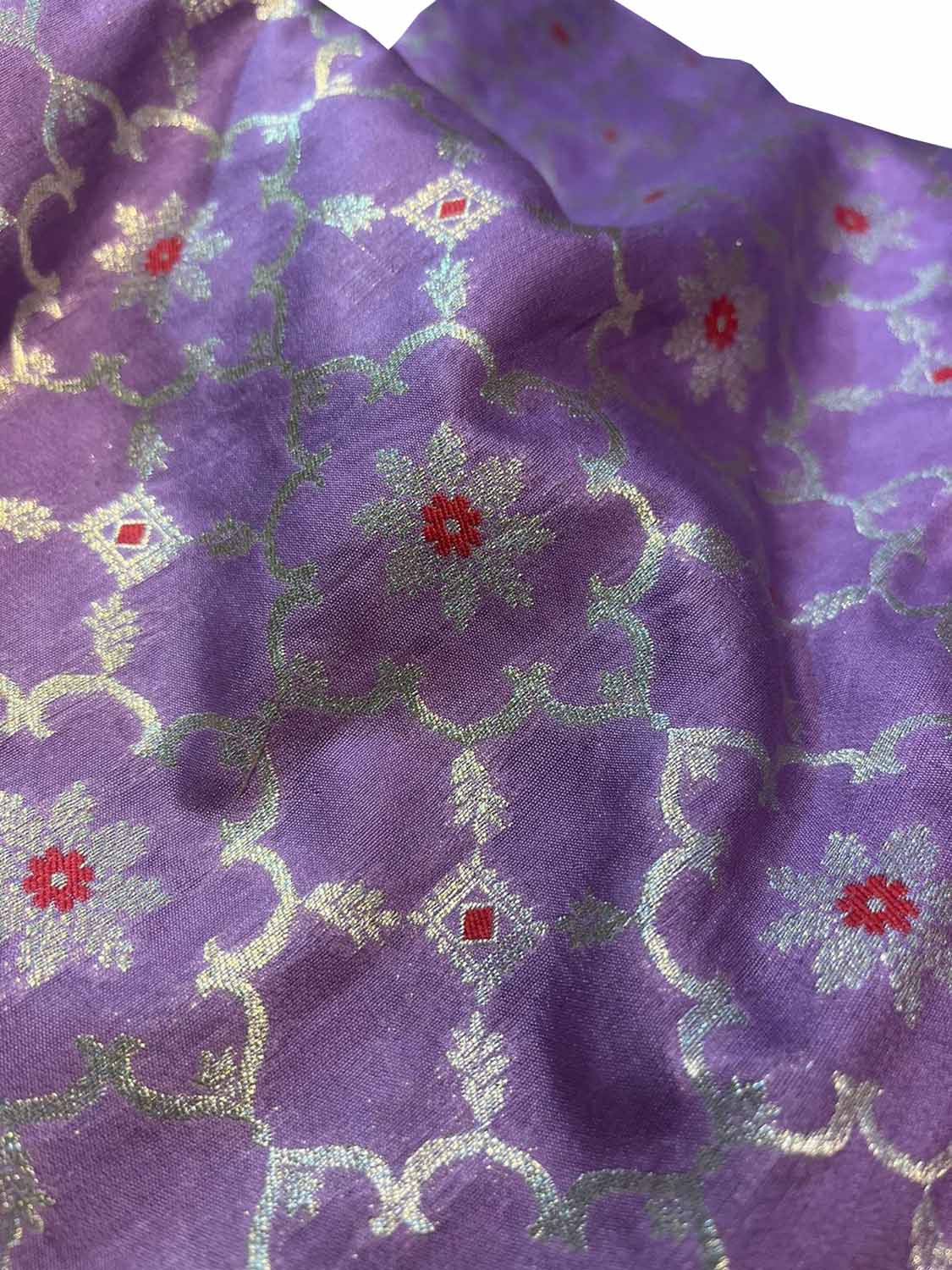 Purple Banarasi Chiniya Silk Cotton Meenakari Fabric ( 1 Mtr ) - Luxurion World