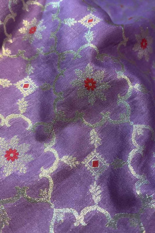 Purple Banarasi Chiniya Silk Cotton Meenakari Fabric ( 1 Mtr ) - Luxurion World