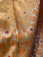 Orange Banarasi Chiniya Silk Cotton Meenakari Fabric ( 1 Mtr ) - Luxurion World