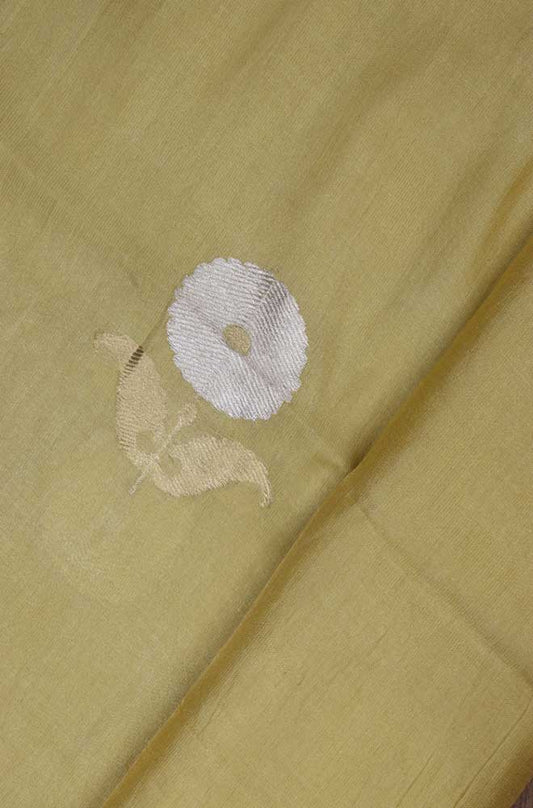Yellow Handloom Banarasi Tissue Katan Silk Fabric ( 1 Mtr ) - Luxurion World