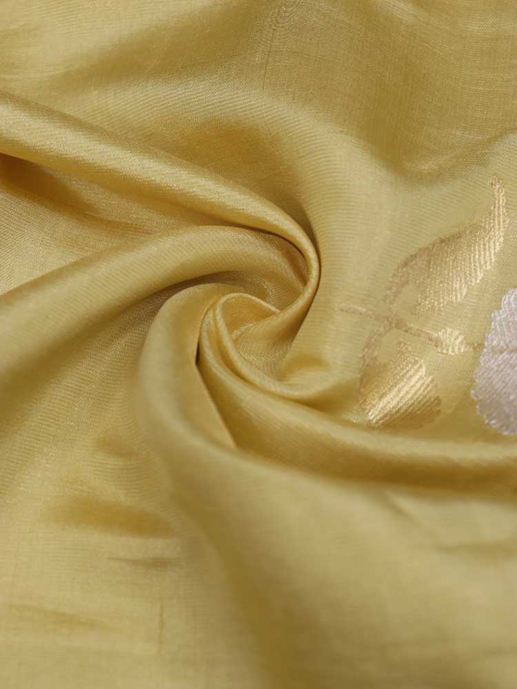 Yellow Handloom Banarasi Tissue Katan Silk Fabric ( 1 Mtr )